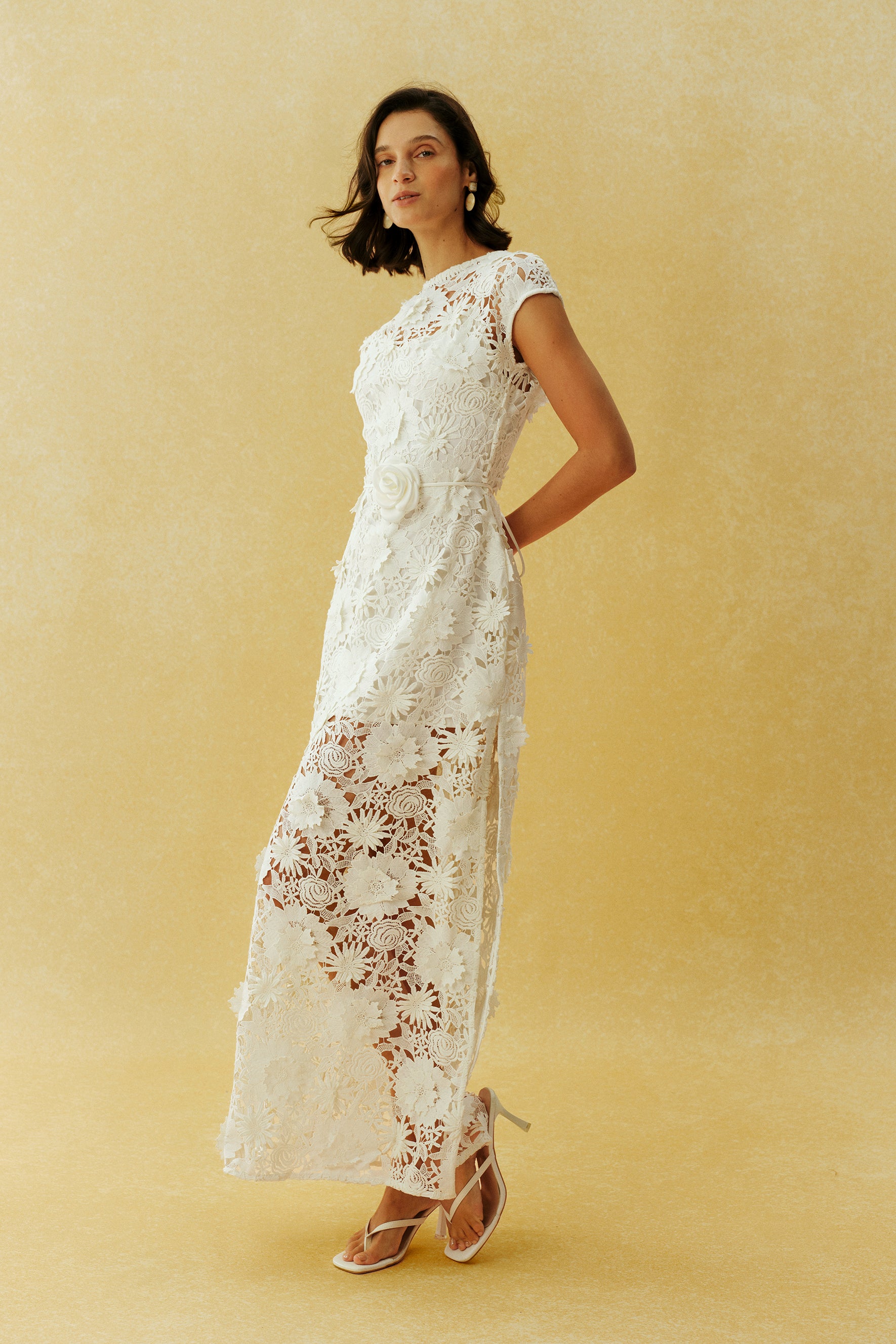 Before the First Kiss White Floral Lace Cap Sleeve Maxi Dress