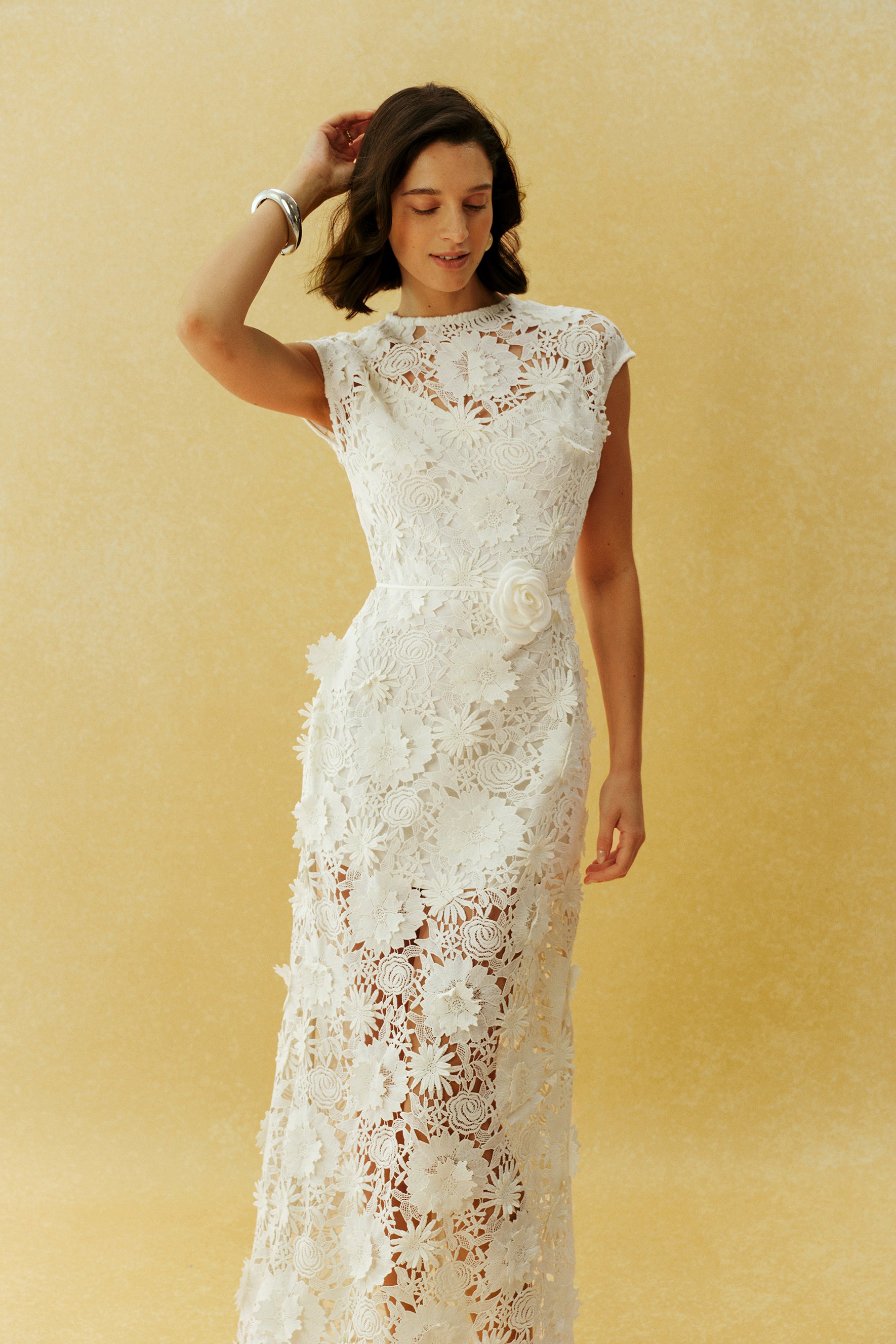 Before the First Kiss White Floral Lace Cap Sleeve Maxi Dress