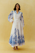 Naturally Charming White Floral Print Stand Collar Maxi Dress