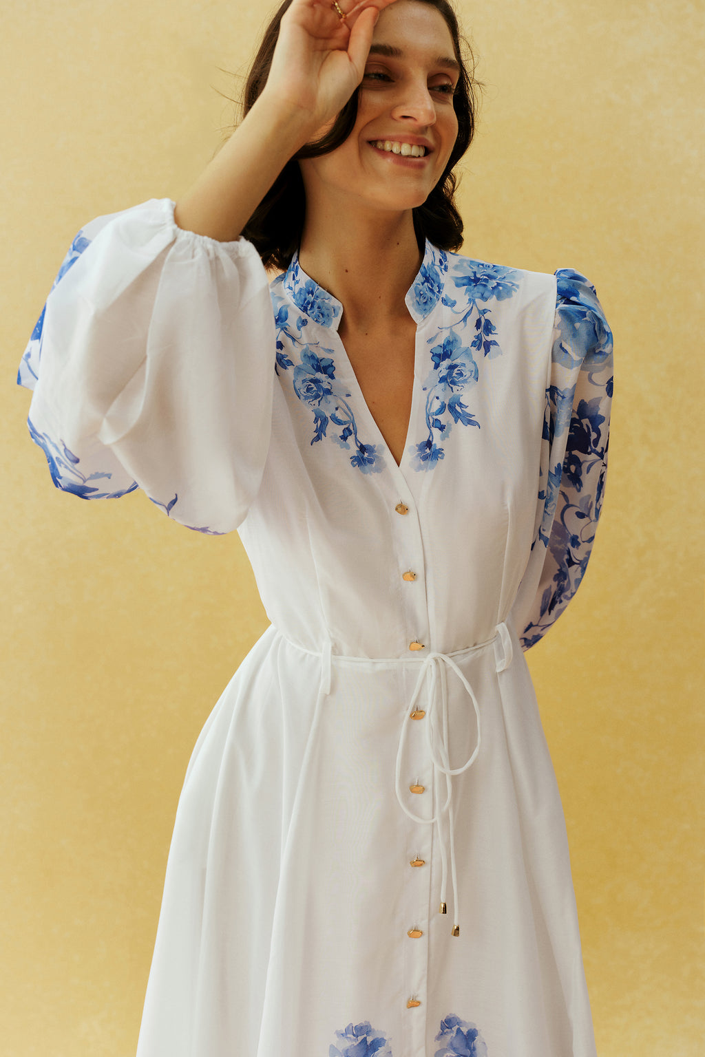 Naturally Charming White Floral Print Stand Collar Maxi Dress