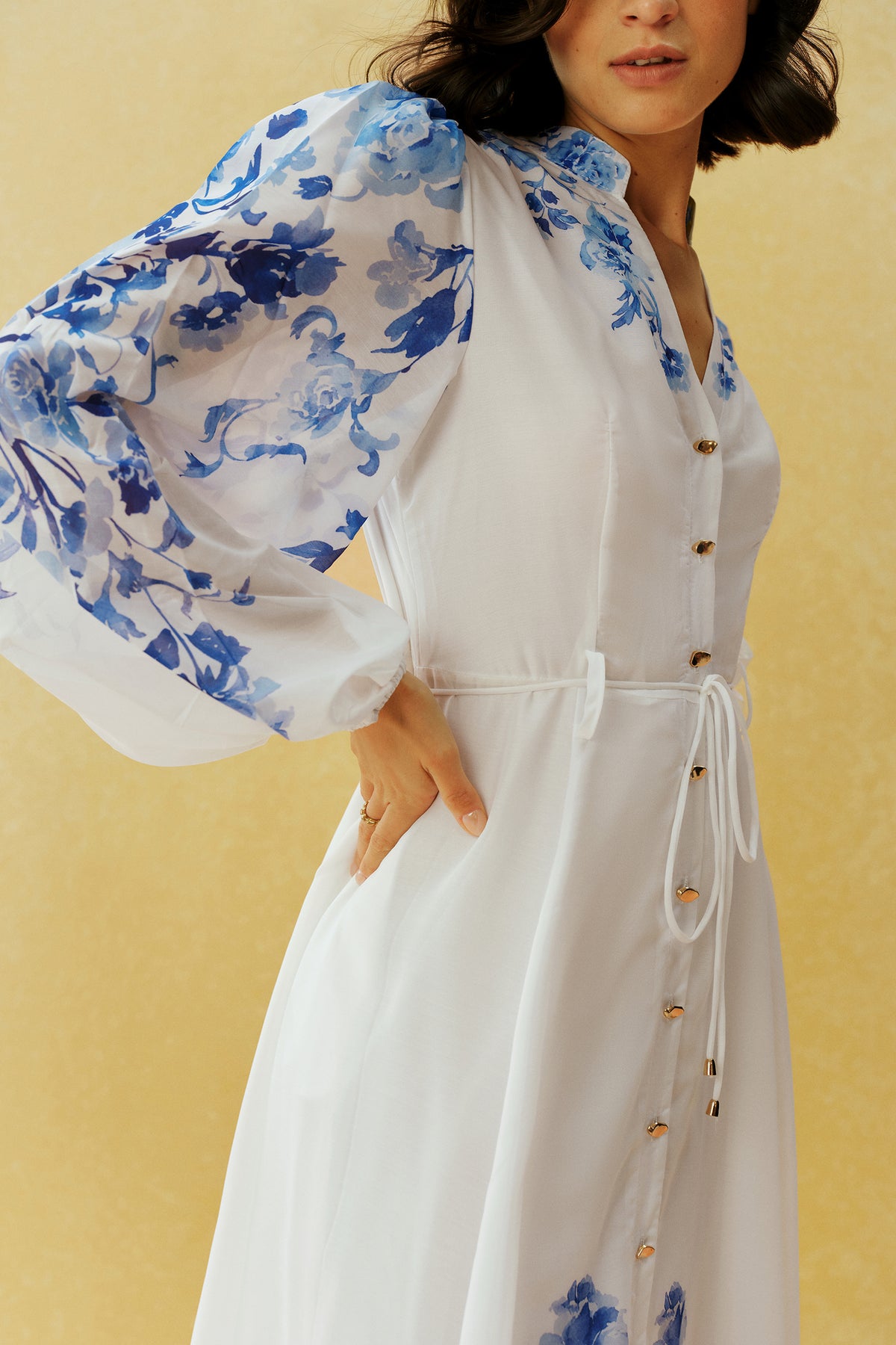 Naturally Charming White Floral Print Stand Collar Maxi Dress
