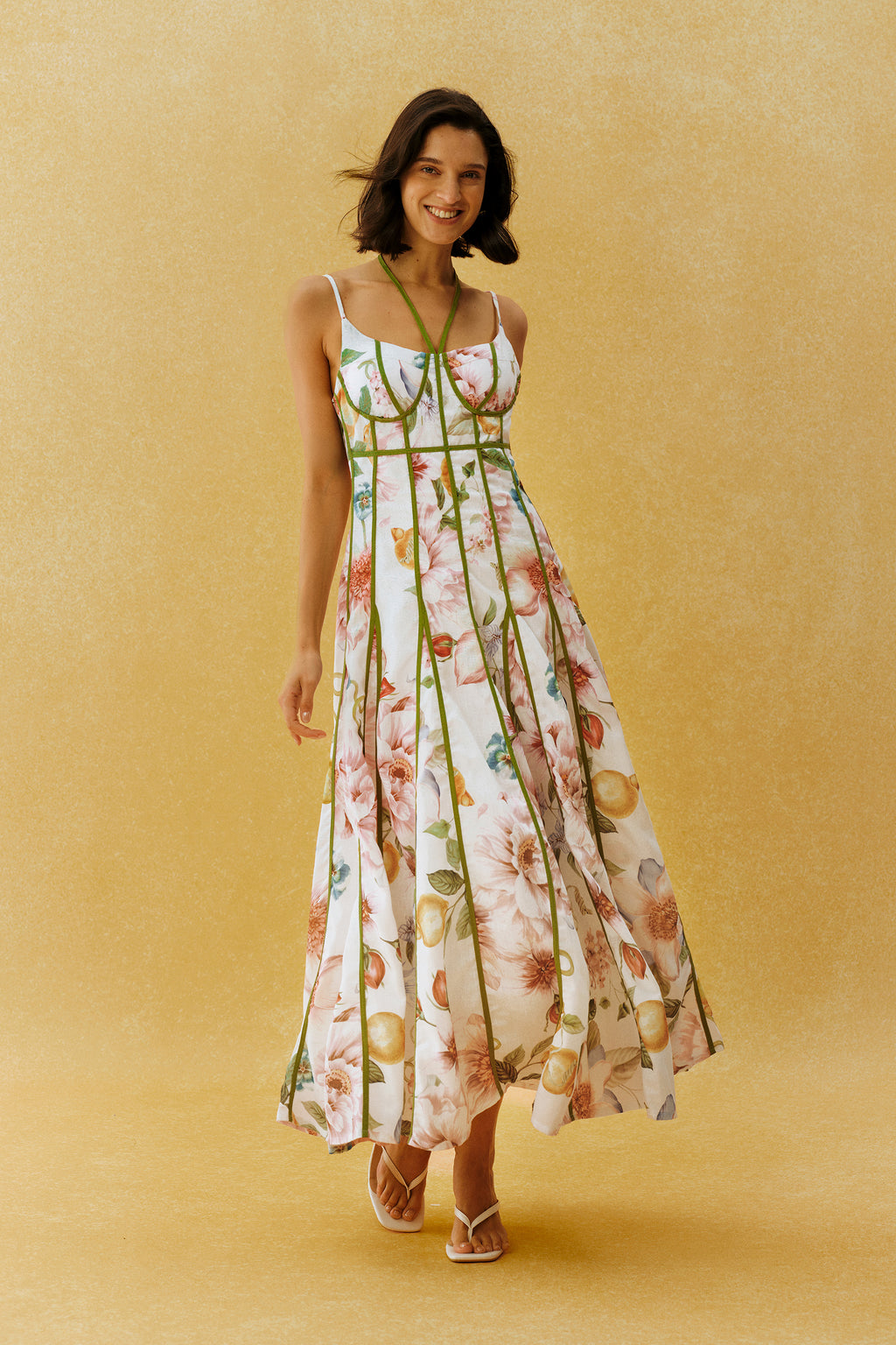 Falling For You White Floral Print Corset Maxi Dress