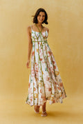 Falling For You White Floral Print Corset Maxi Dress