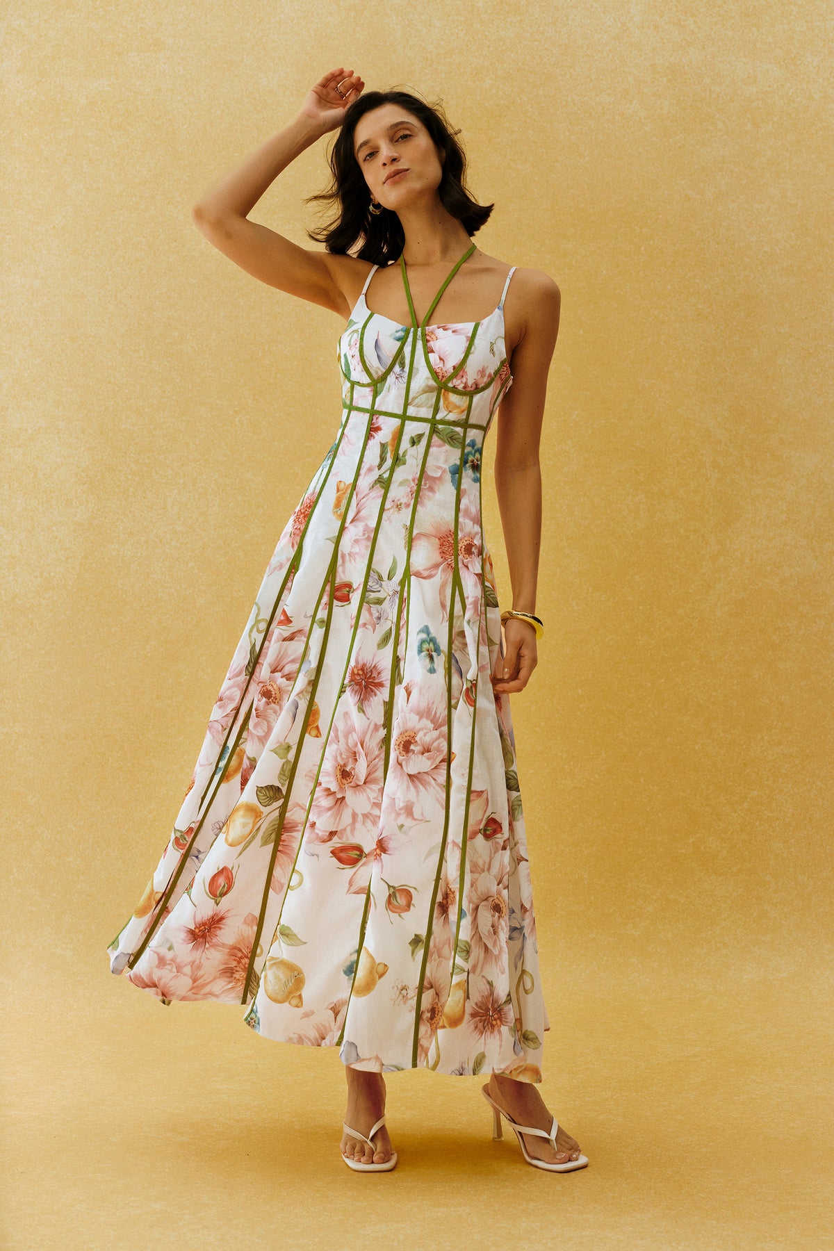 Falling For You White Floral Print Corset Maxi Dress