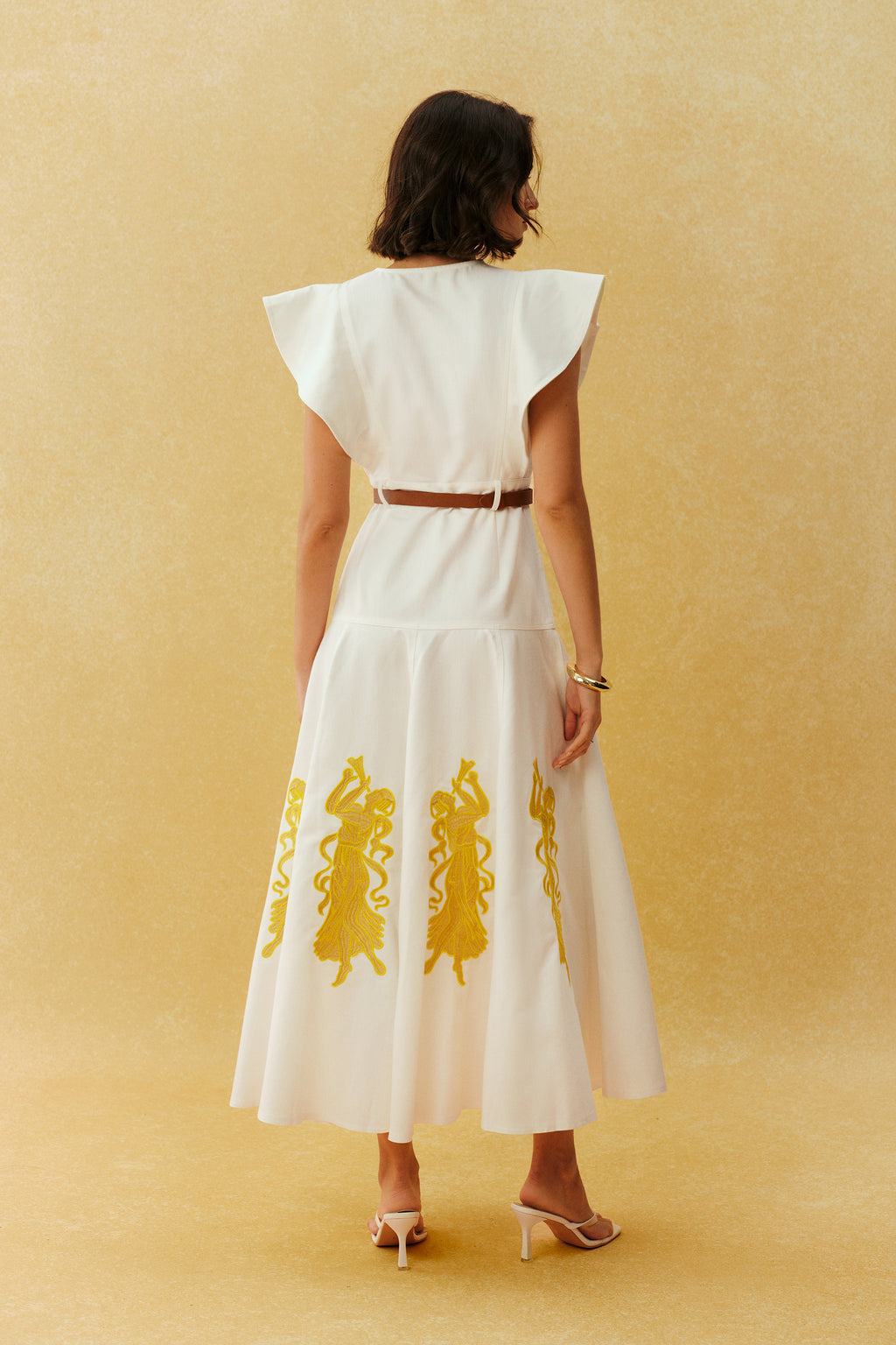 Something Lovely White Figure Embroidery Ruffle Sleeve Maxi Dress