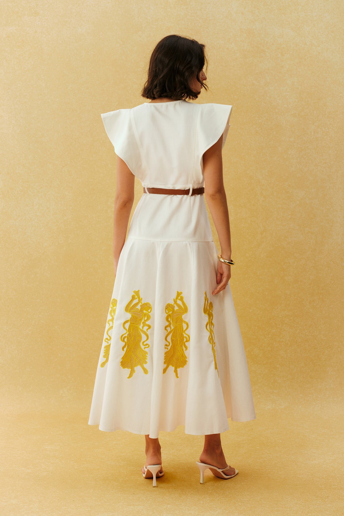 Something Lovely White Figure Embroidery Ruffle Sleeve Maxi Dress