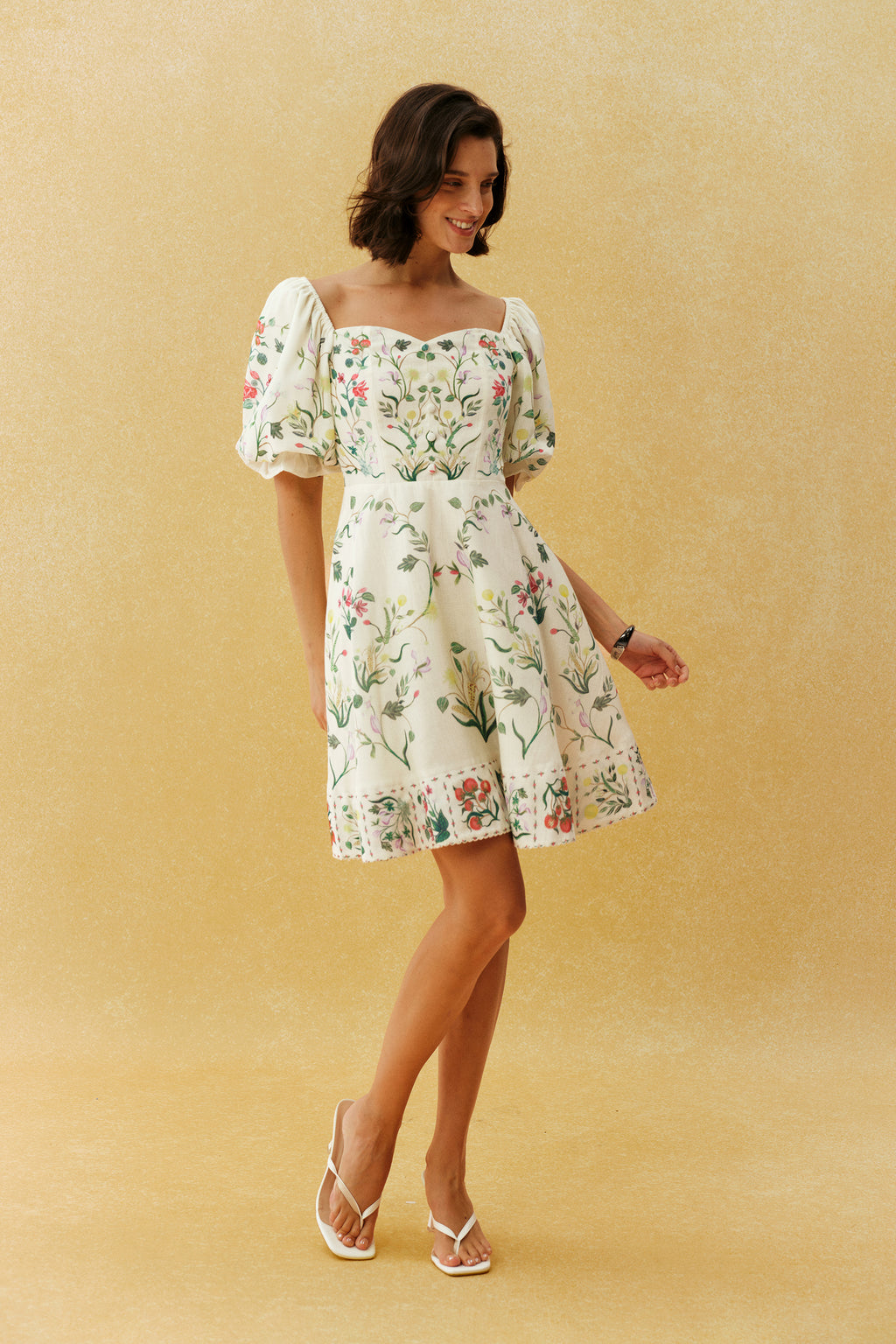 Pretty Hours White Floral Print Puff Sleeve Mini Dress