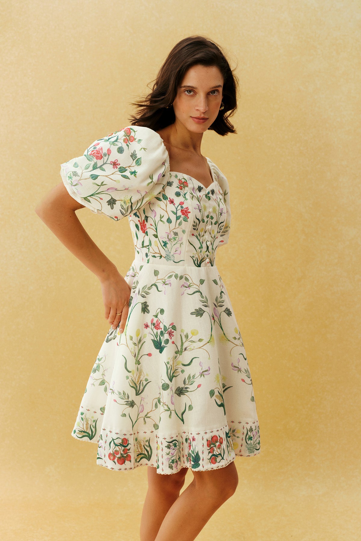 Pretty Hours White Floral Print Puff Sleeve Mini Dress