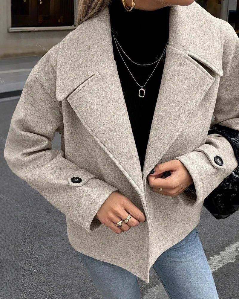 Wide Neck Short Woolen Coat