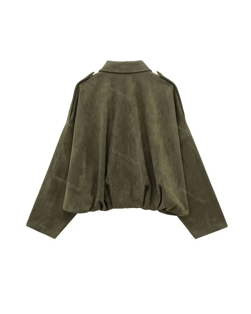 Suede Bomber Jacket Coat