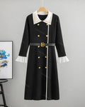 Collar Patchwork Horn Sleeve Knitted Dress