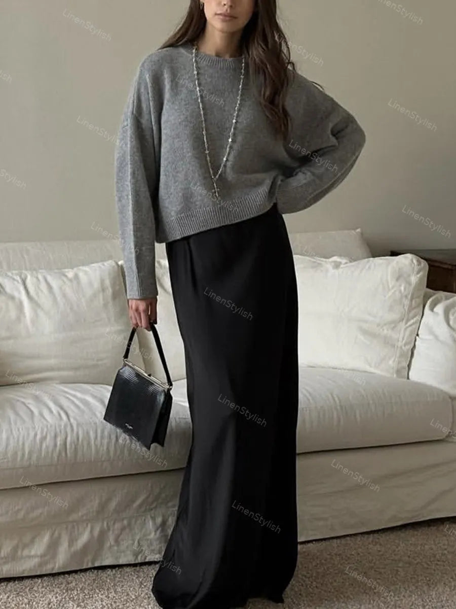 Round Neck Solid Short Sweater