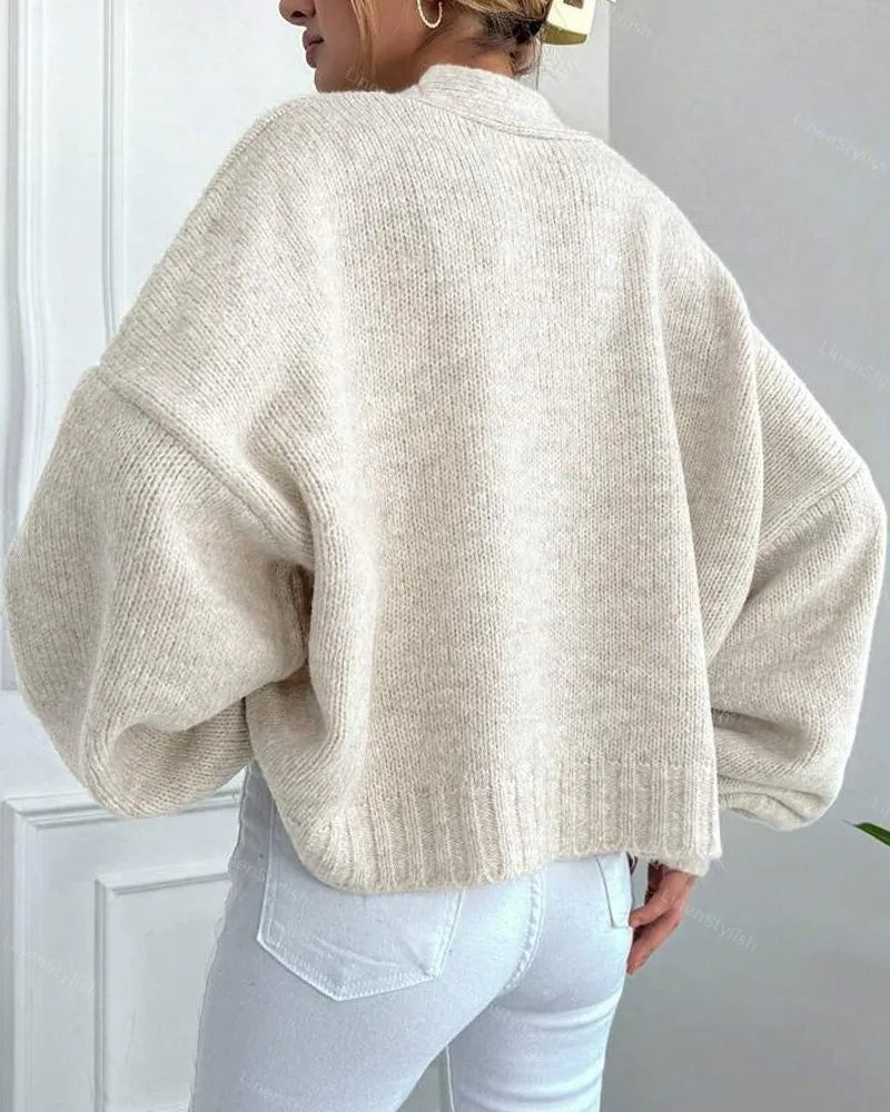 V-Neck Lantern Sleeve Sweater