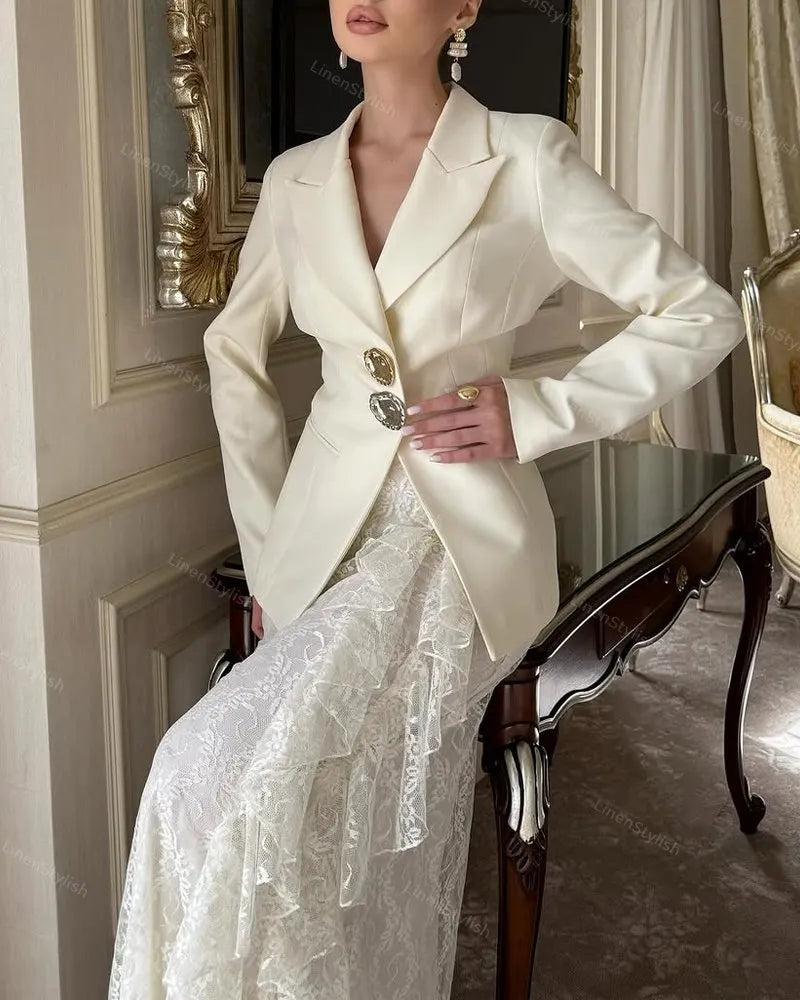 Fashion Blazer & Lace Overskirt Two-piece Set
