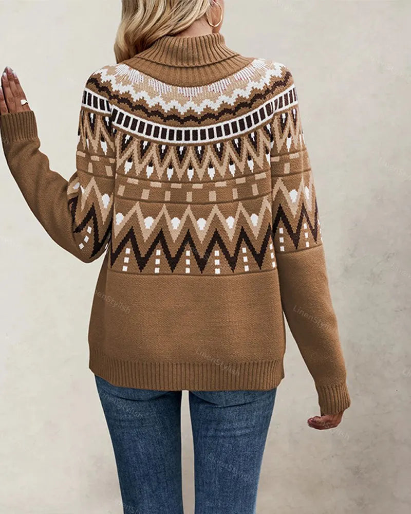 Vintage Stitched Contrast Turtleneck Sweater