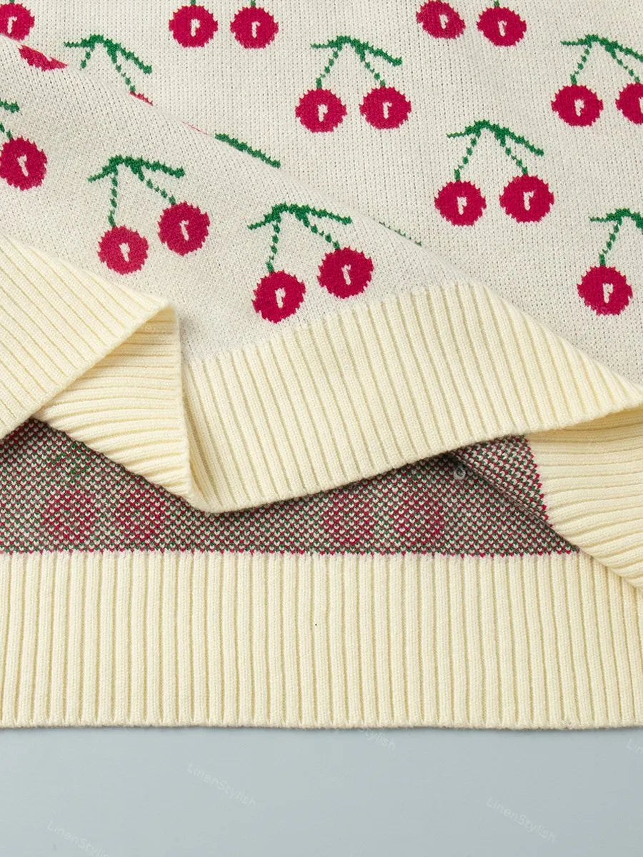 Cherry Print Loose Sweater