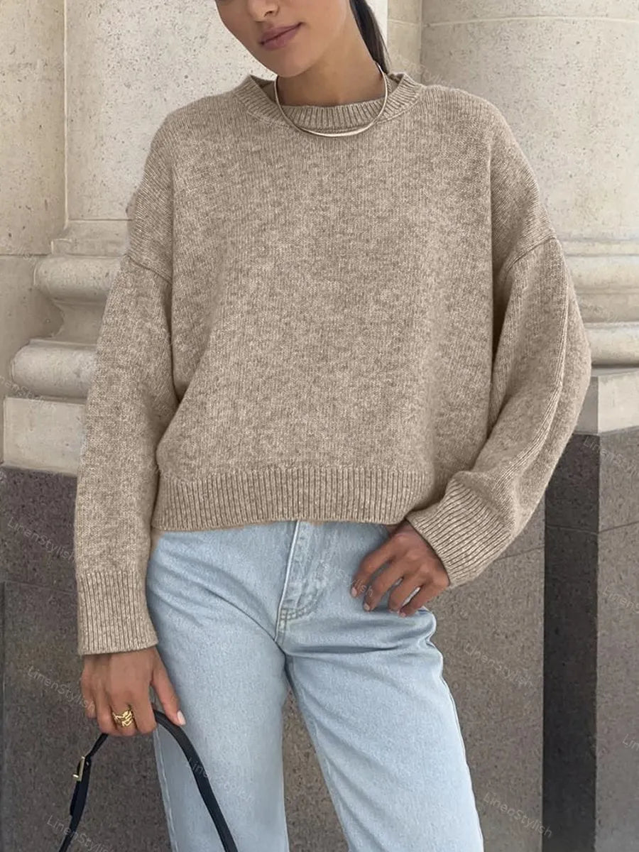 Round Neck Solid Short Sweater