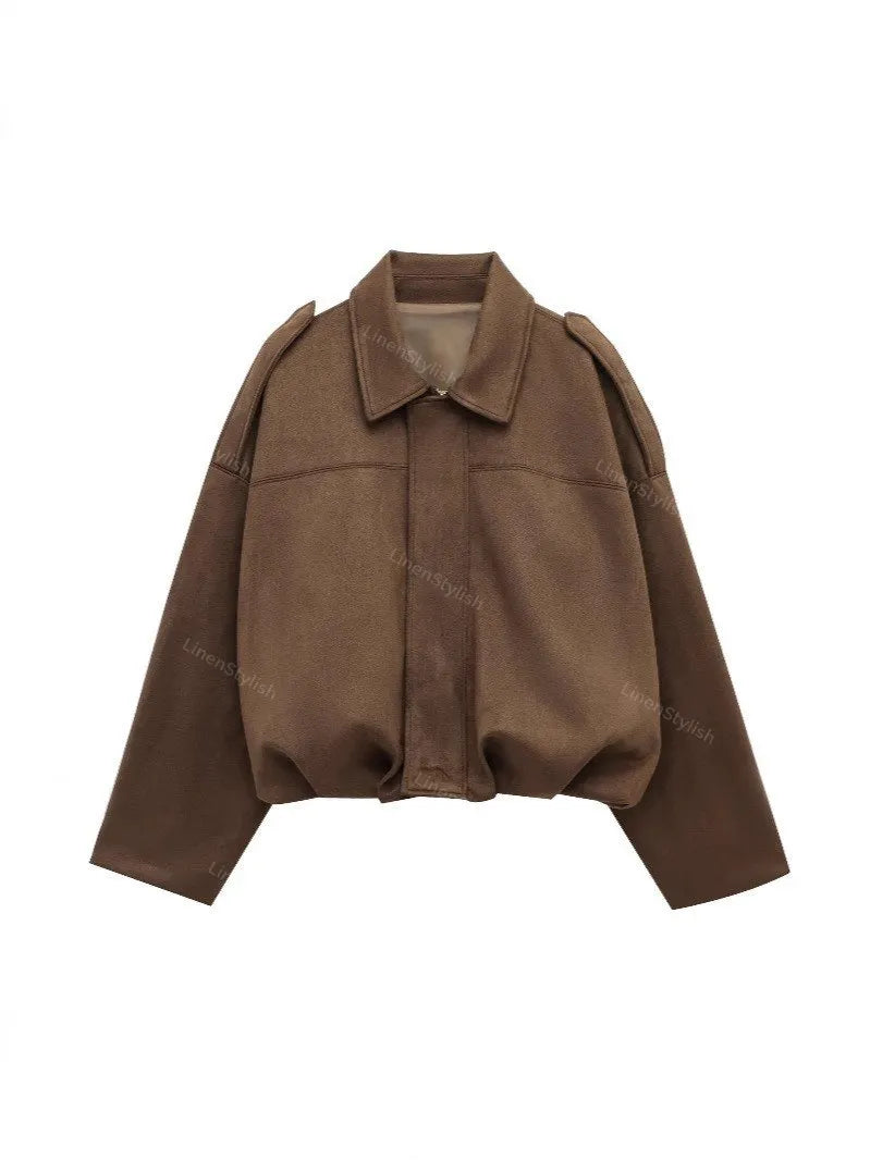 Suede Bomber Jacket Coat