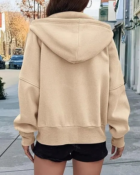 Zip-Up Short Wool Hooded Jacket