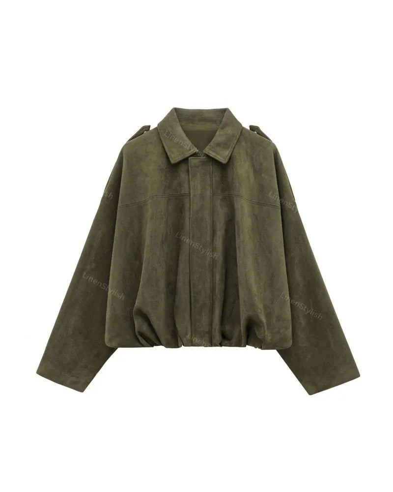 Suede Bomber Jacket Coat